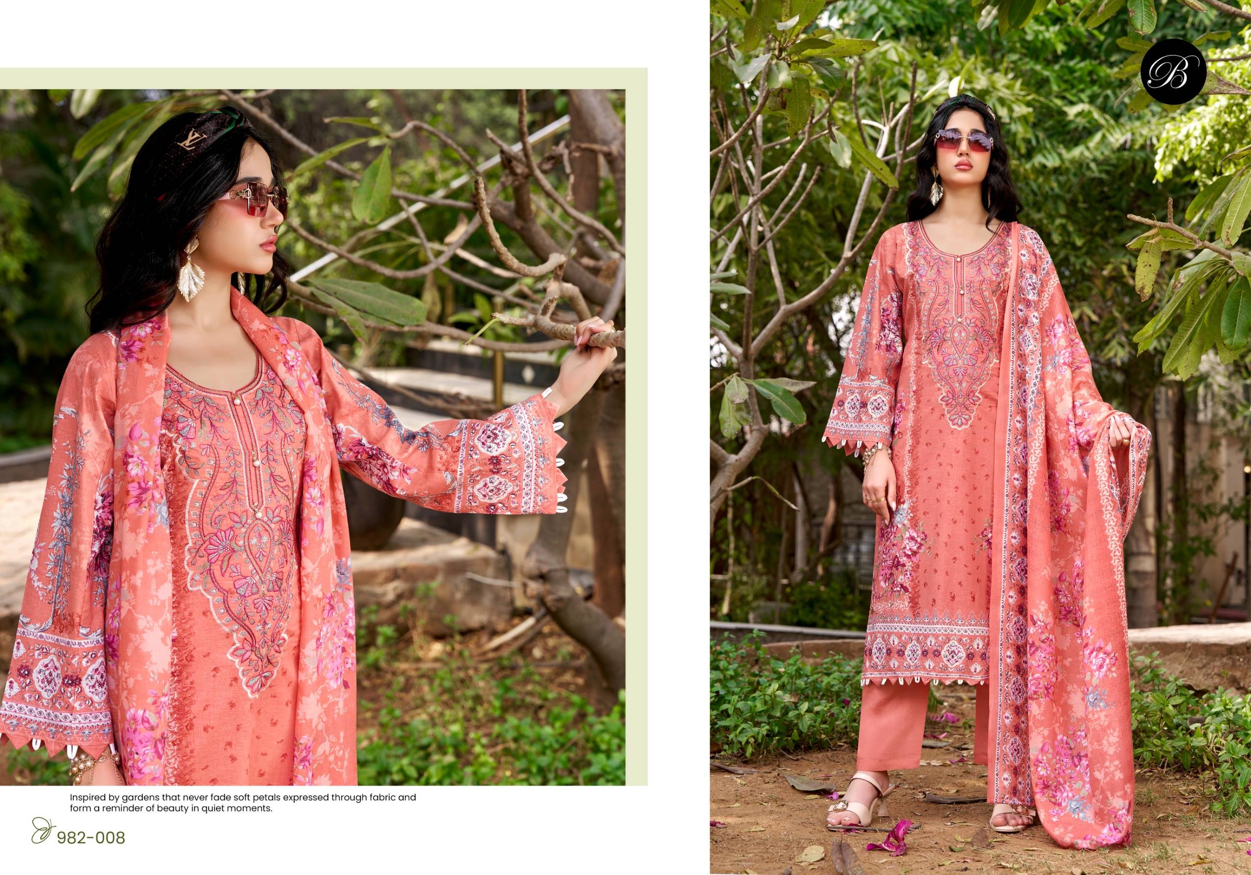 NAIRA VOL-144 BY BelliZa 982-001 TO 982-008 SERIES Pakistani Stylish Embroidered Pure Cotton Dresses At Wholesale Price